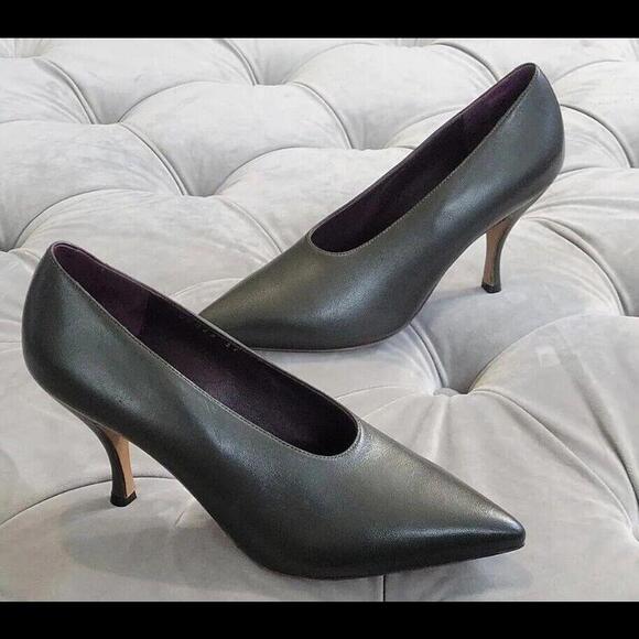 Dries Van Noten Charcoal Leather Pointed Toe Heels Womens Shoes 37 7 Italy $795 - Picture 2 of 15